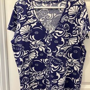 LILLY PULITZER Purple and White Patterned floral/shell Women's Top. XL.